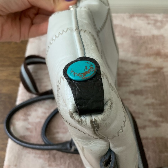 Vintage Y2K 90’S Square Patch Medium Leather White Snap Purse Bag Made in Italy - Picture 6 of 16